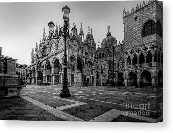 Basilica Canvas Print featuring the photograph Venice St Mark's Basilica bnw by The P