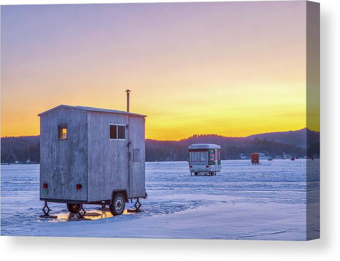 Ice Fishing Houses Canvas Print featuring the photograph Vermont Lake Fairlee Ice Fishing Houses by Juergen Roth
