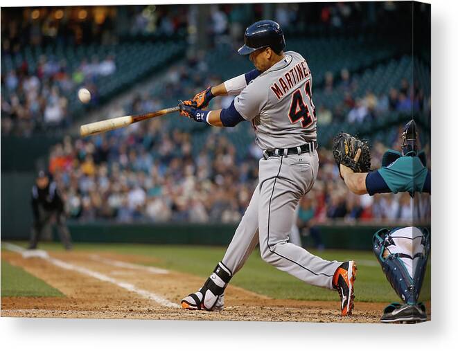 American League Baseball Canvas Print featuring the photograph Victor Martinez by Otto Greule Jr