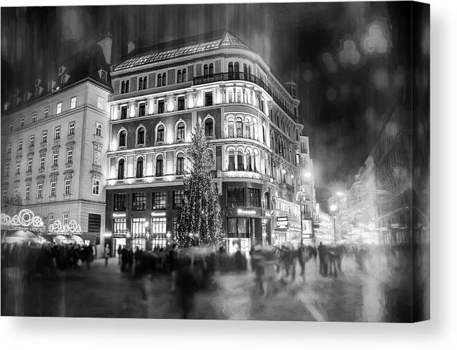 Vienna Canvas Print featuring the photograph Vienna Austria By Night Black and White by Carol Japp