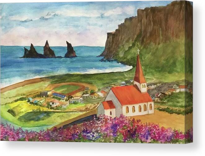 Vik Canvas Print featuring the painting View of Iceland by Cheryl Wallace