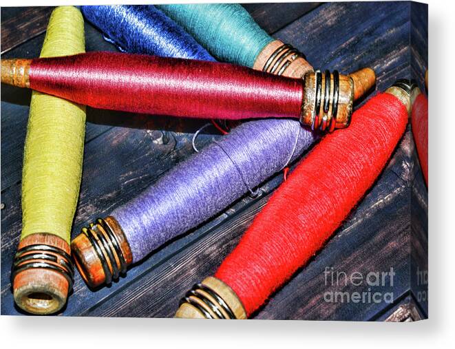 Paul Ward Canvas Print featuring the photograph Vintage Industrial Sewing Spools by Paul Ward