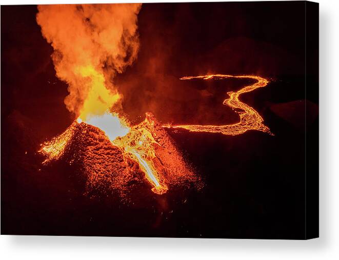 Volcano Canvas Print featuring the photograph Volcano and The Lava River by William Kennedy