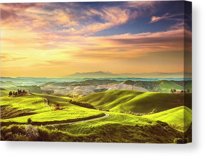 Tuscany Canvas Print featuring the photograph Volterra Colorful Winter Sunset by Stefano Orazzini