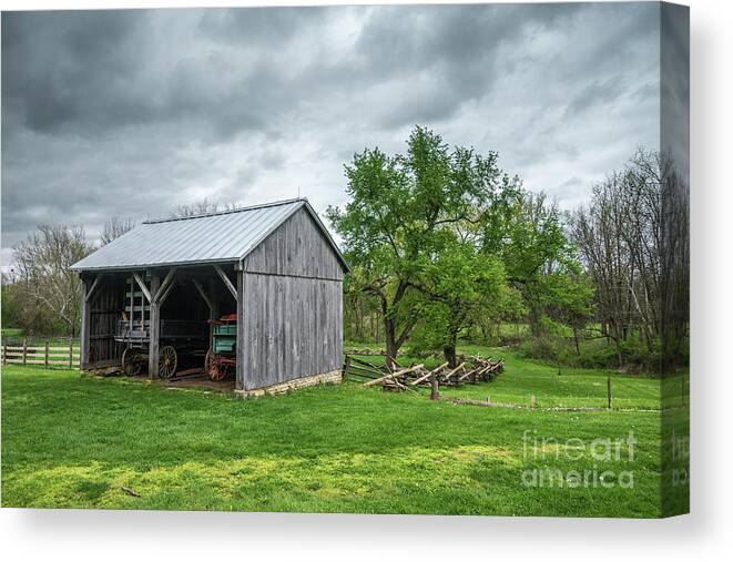 Wagon Canvas Print featuring the photograph Wagon Shed - Daniel Arnold Homestead - Dayton - Ohio by Gary Whitton