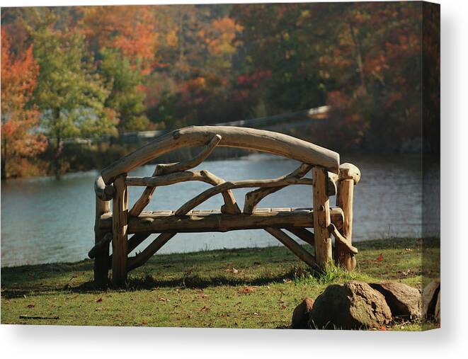 Rustic Bench Canvas Print featuring the photograph Waiting for you by Laurie Lago Rispoli