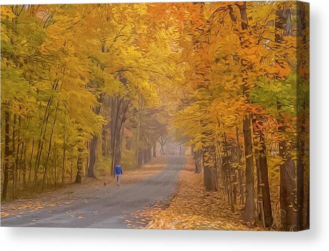 Fall Canvas Print featuring the photograph Walking the Dog OP by Jim Dollar