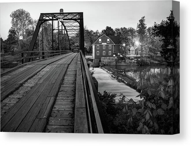 War Eagle Canvas Print featuring the photograph War Eagle Mill and Bridge in Black and White by Gregory Ballos