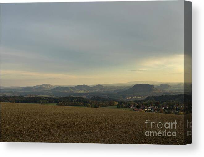 Landscape Canvas Print featuring the photograph Warm gray sky in Saxon Switzerland by Adriana Mueller