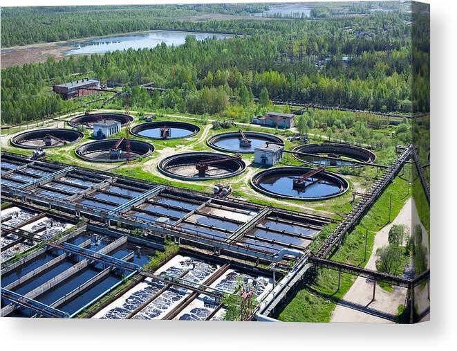 Purified Water Canvas Print featuring the photograph Water recycling in big sedimentation drainages by Antikainen