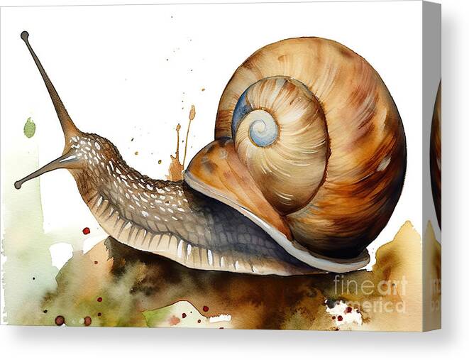 Watercolor Canvas Print featuring the painting watercolor Snail by N Akkash