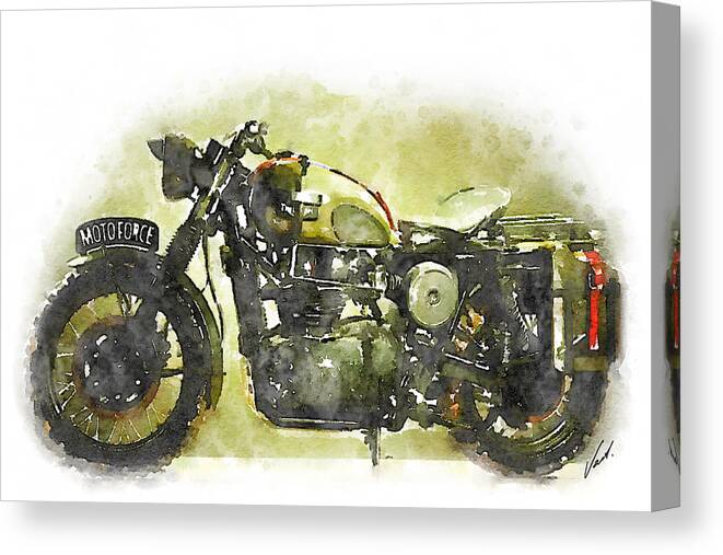 Art Canvas Print featuring the painting Watercolor Vintage motorcycle by Vart. by Vart