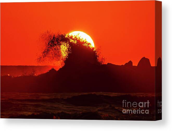 Sunset Canvas Print featuring the photograph Wave Crashing at Sunset in Oceanside by Rich Cruse