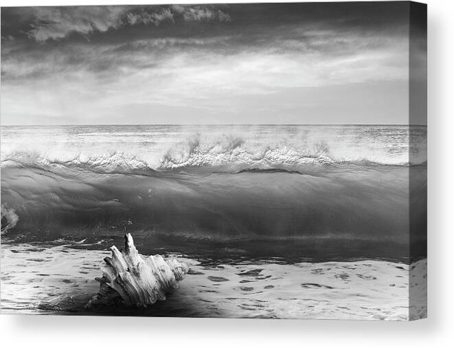 Clouds Canvas Print featuring the photograph Waves and Shells III Black and White by Debra and Dave Vanderlaan