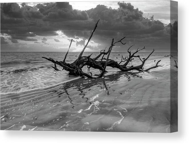 Black Canvas Print featuring the photograph Waves at Sunrise Jekyll Island Black and White by Debra and Dave Vanderlaan