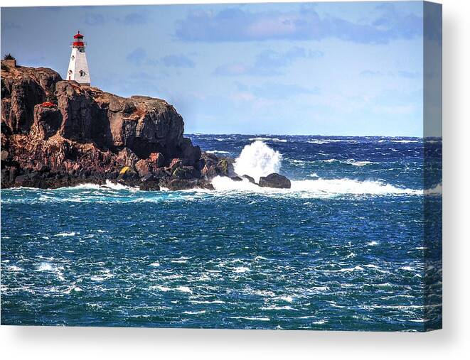 Boars Head Lighthouse The Bay Of Fundy Storm Gale Sea Ocean Waves Rocks Windy Waves Rough Canvas Print featuring the photograph Waves by David Matthews
