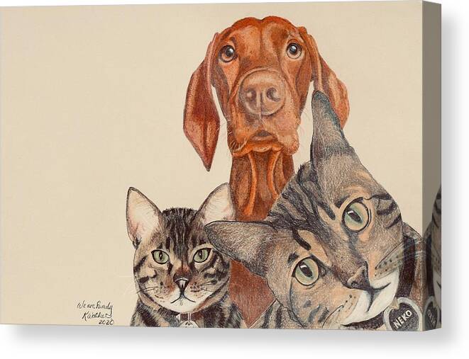 Orange Canvas Print featuring the drawing We Are Family by Kimberly Walker