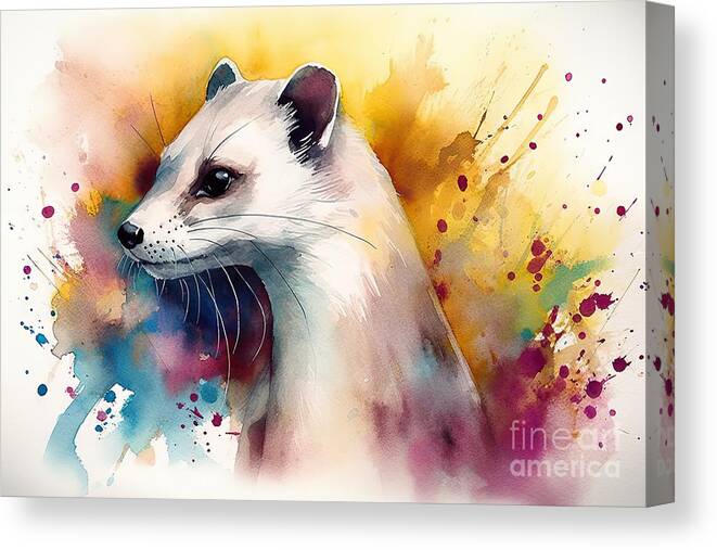 Weasel Canvas Print featuring the painting Weasel watercolor painting. by N Akkash