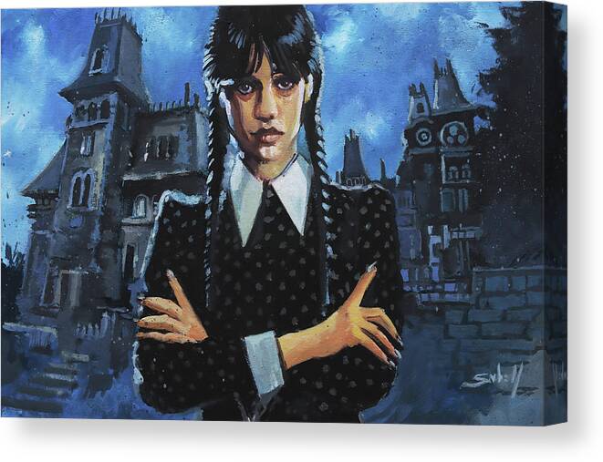 Addams Family Canvas Print featuring the painting Wednesday Addams by Sv Bell