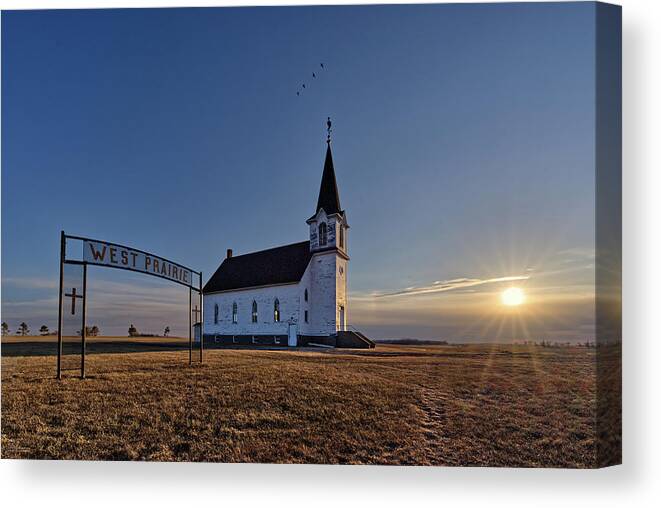 Abandoned Canvas Print featuring the photograph West Prairie Lutheran Church near Binford ND by Peter Herman