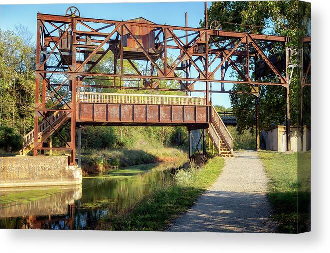 C&o Canal Canvas Print featuring the photograph Western Maryland Railway Lift Bridge - Williamsport by Susan Rissi Tregoning