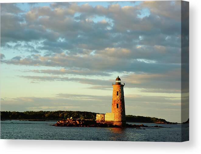 Whaleback Lighthouse Canvas Print featuring the photograph Whaleback Lighthouse - Sunset by Deb Bryce