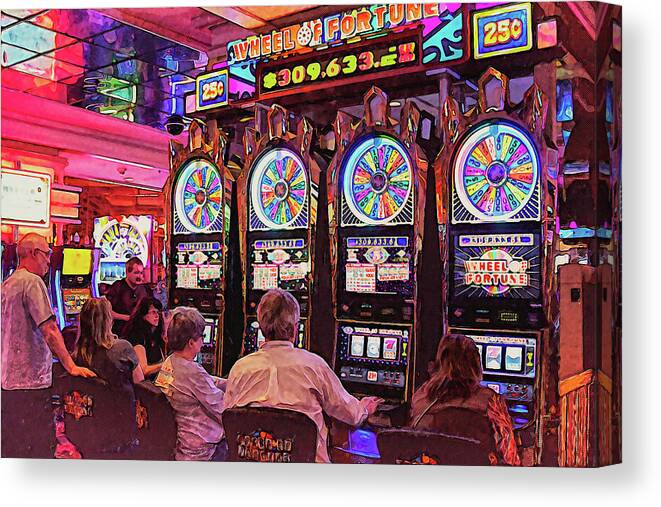 Wheel Of Fortune Canvas Print featuring the digital art Wheel of Fortune Flamingo Las Vegas by Tatiana Travelways