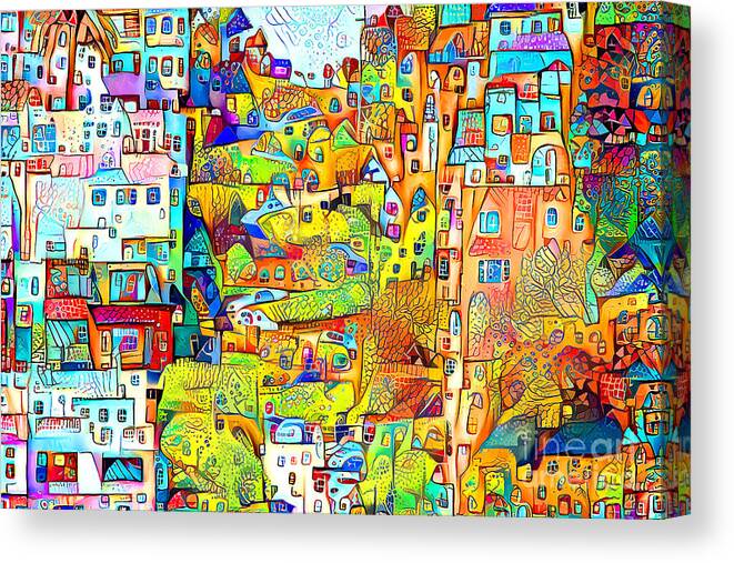 Wingsdomain Canvas Print featuring the photograph Whimsical Cityscape San Francisco Lombard Street Crookedest Street In The Universe 20210412 by Wingsdomain Art and Photography
