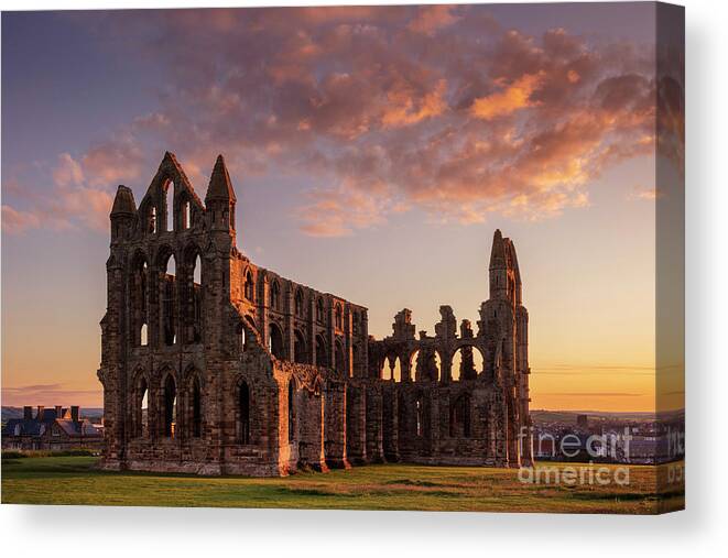 Whitby Yorkshire Canvas Print featuring the photograph Whitby Abbey Sunset, North Yorkshire, UK by Neale And Judith Clark