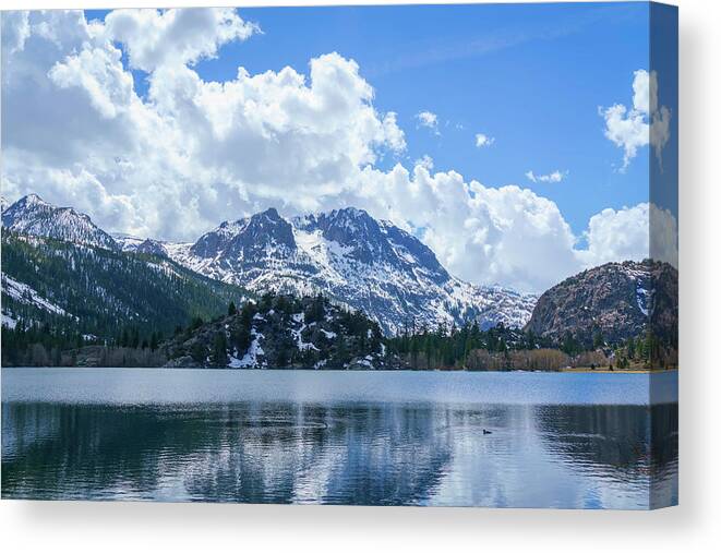 White Clouds Canvas Print featuring the photograph White Billowy Clouds Over Gull Lake by Lindsay Thomson