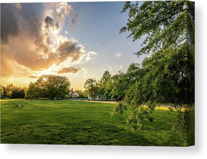 Colonial Williamsburg Canvas Print featuring the photograph Williamsburg Sunset Field by Rachel Morrison
