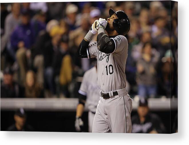 American League Baseball Canvas Print featuring the photograph Wilton Lopez and Alexei Ramirez by Doug Pensinger