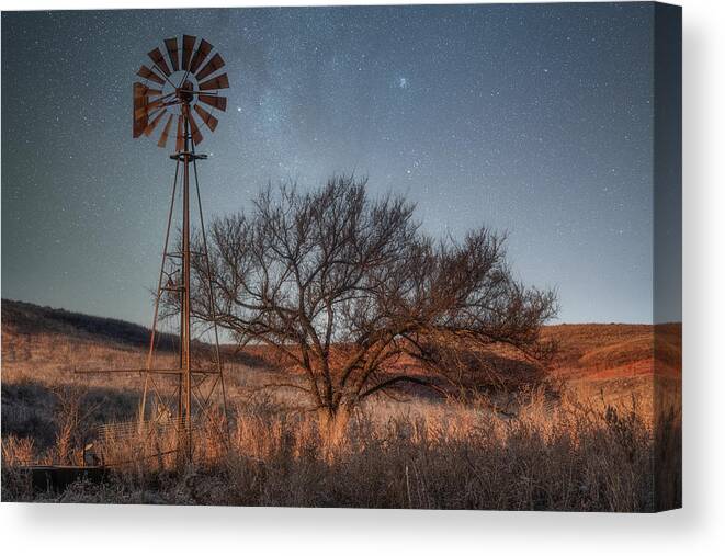 Windmill Canvas Print featuring the photograph Windmill in the Moonlight by Darren White