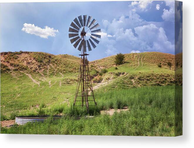 Nebraska Sandhills Canvas Print featuring the photograph Windmill - Nebraska Sandhills by Susan Rissi Tregoning