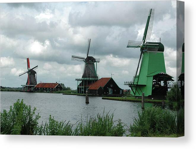 Windmill Canvas Print featuring the photograph Windmills on the Lake by Steve Templeton