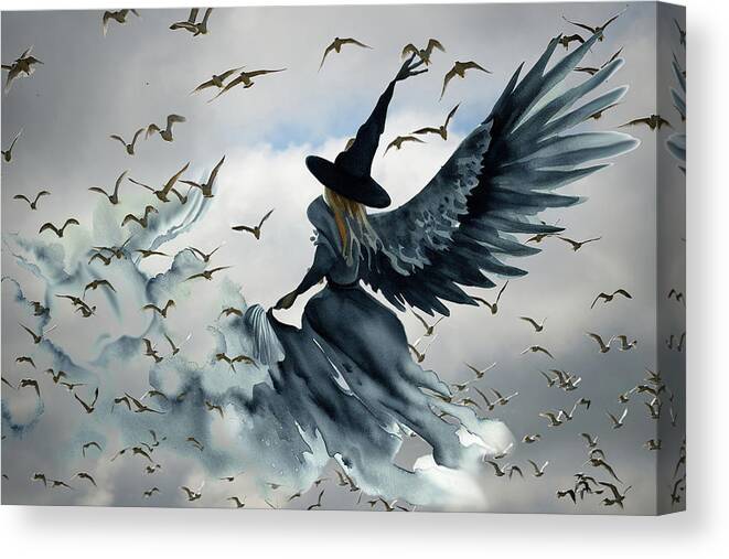 Witch Canvas Print featuring the digital art Winged Witch by Lisa Yount