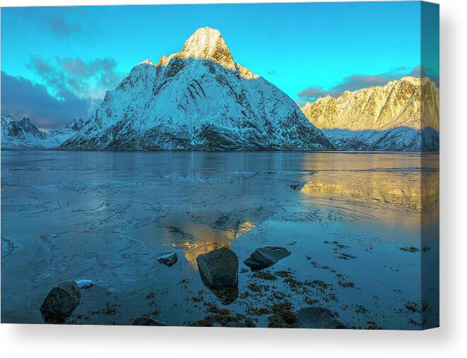 Northern Light Canvas Print featuring the photograph Winter afternoon in Lofoten, Nordland 3 by Dubi Roman