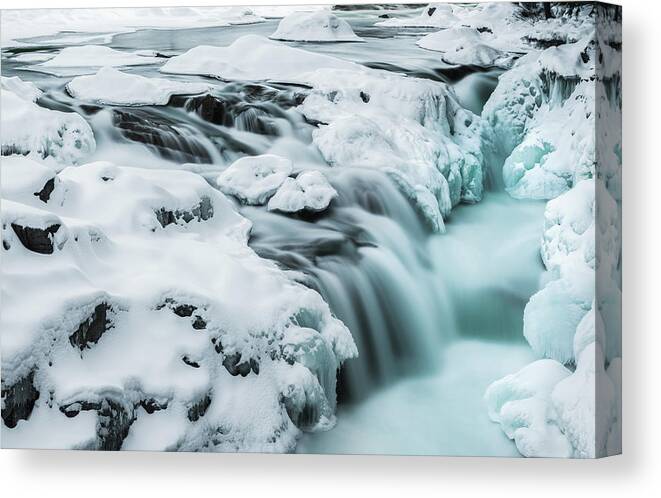 Rocky Gorge Nh Canvas Print featuring the photograph Winter Blues, Rocky Gorge. NH by Michael Hubley