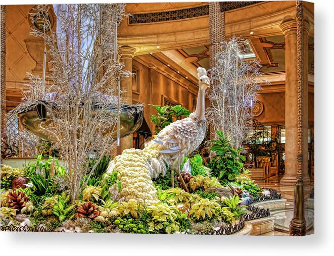 Winter Canvas Print featuring the photograph Winter exotic bird Palazzo, Las Vegas by Tatiana Travelways