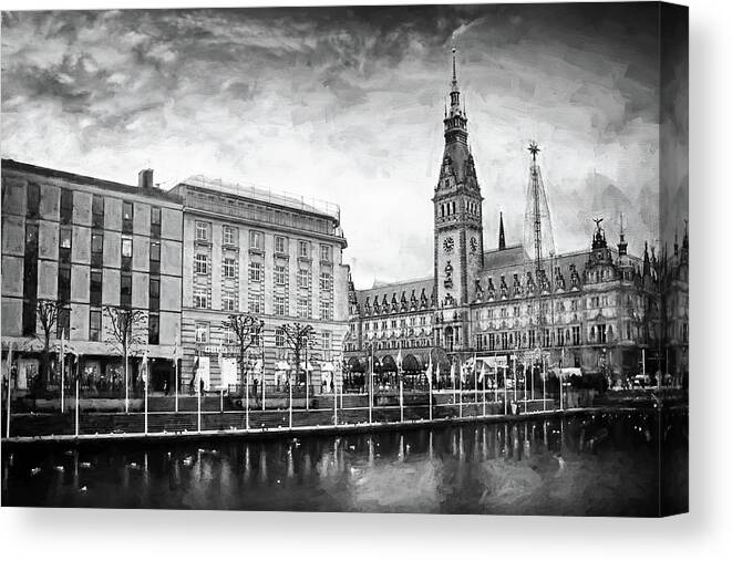 Hamburg Canvas Print featuring the photograph Winter in Hamburg Germany Black and White by Carol Japp