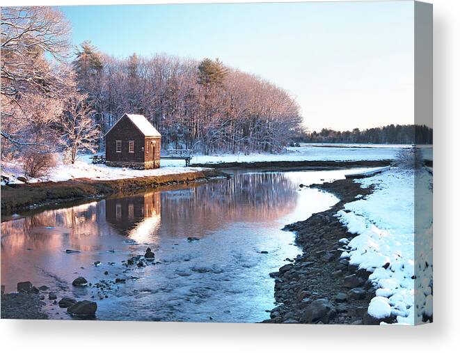 Rye Canvas Print featuring the photograph Winter Scene in Rye NH by Eric Gendron