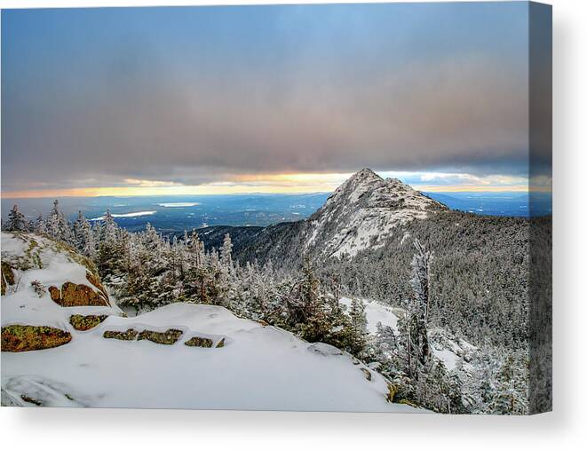 52 With A View Canvas Print featuring the photograph Winter Sky Over Mount Chocorua by Jeff Sinon