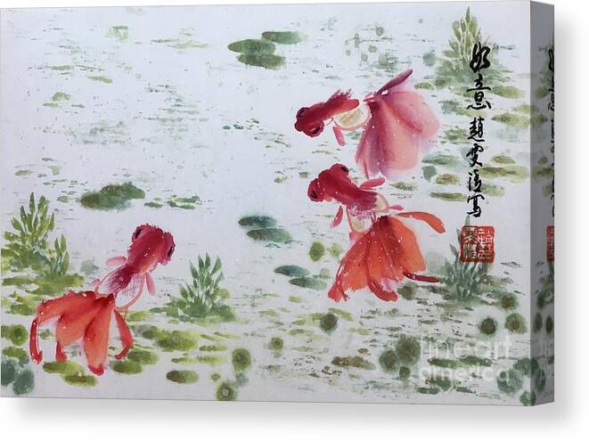 Golden Fish Canvas Print featuring the painting Wishful - 5 by Carmen Lam