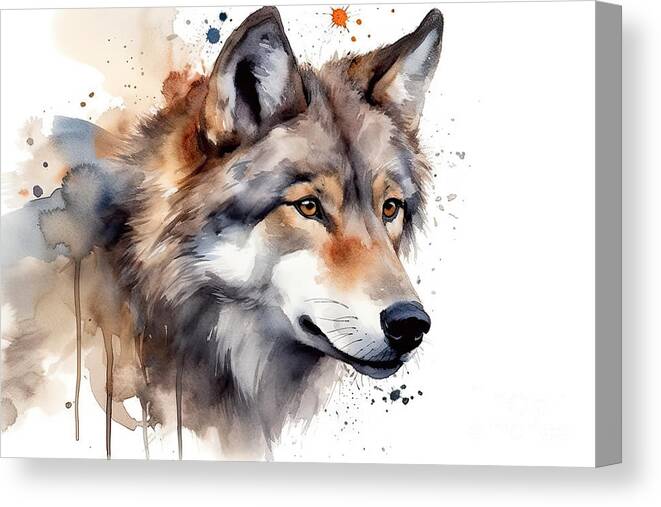 Wolf Canvas Print featuring the painting Wolf Head , Animal, Watercolor Illustration Isolated On White Ba by N Akkash