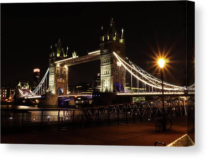Sky Canvas Print featuring the photograph Tower Bridge with LED lighting by Vaclav Sonnek