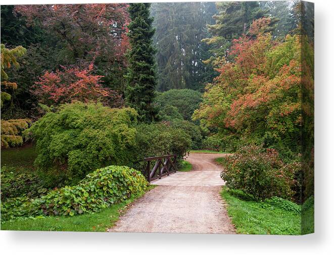 Jenny Rainbow Fine Art Photography Canvas Print featuring the photograph Wooden Bridge in Pruhonice Park by Jenny Rainbow