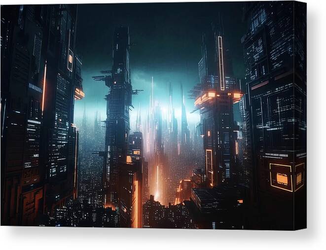 Cyberpunk Canvas Print featuring the painting World of Tomorrow, 18 by AM FineArtPrints