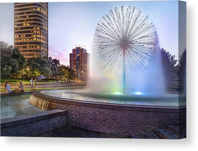 Allen Parkway Canvas Print featuring the photograph Wortham Fountain by James Woody