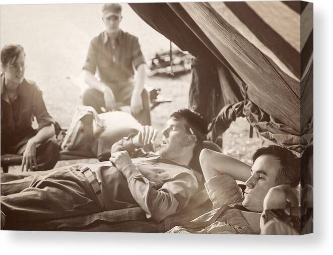 People Canvas Print featuring the photograph WWII Military Unit - Taking In A Little R&R by LifeJourneys