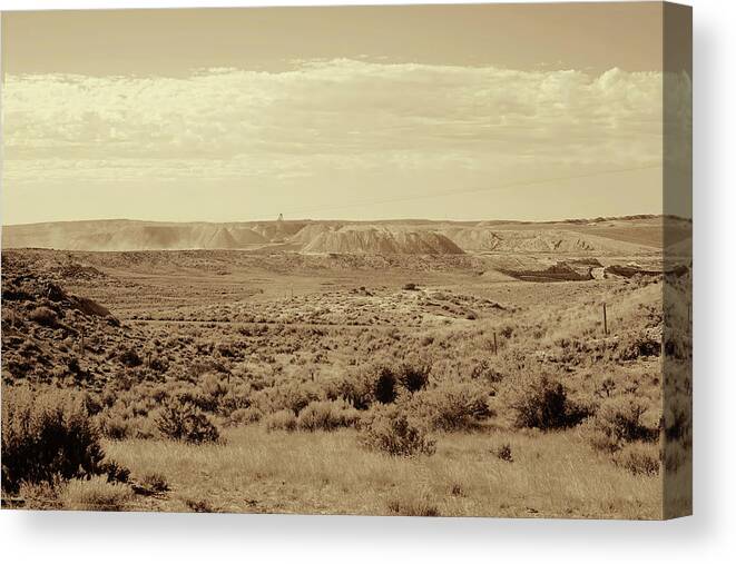 Wyoming Landscape Canvas Print featuring the photograph Wyoming Landscape Mining scene Mono by Cathy Anderson